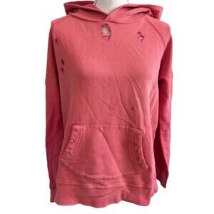 Free People One Coral Distressed Hoodie Size Small